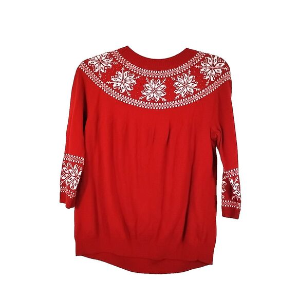Talbots Womens 2XP Red Beaded Sweater Snowflake Lambswool Blend 3/4 Sleeve - Picture 3 of 5